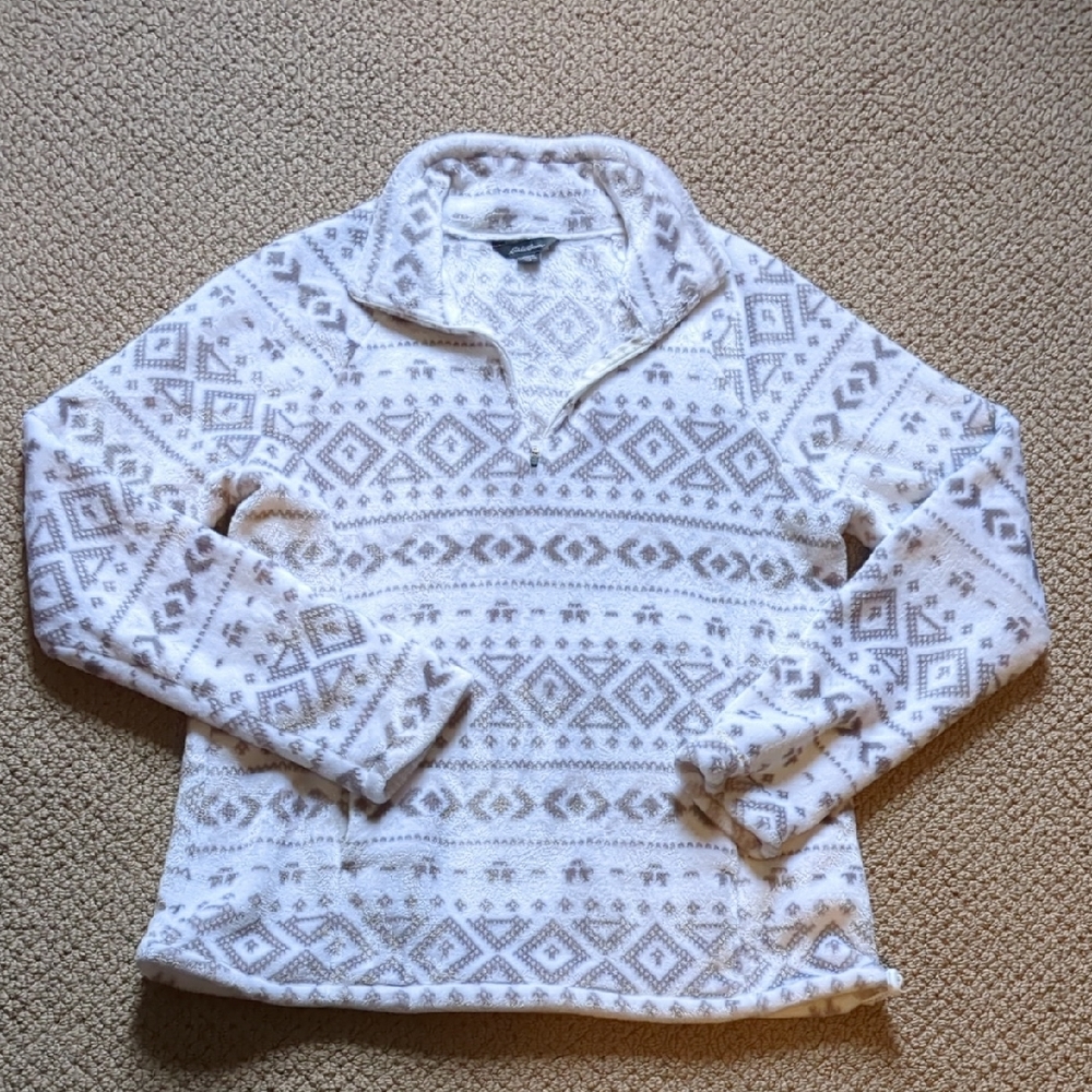 Eddie Bauer 1/4 Zip White Patterned Fleece